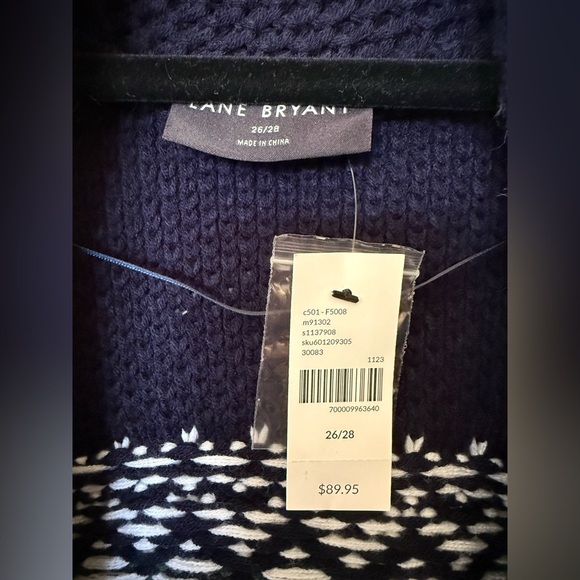 NWT Lane Bryant Navy, Green, and White Acrylic Sweater with Pockets in 26/28 - Picture 4 of 5